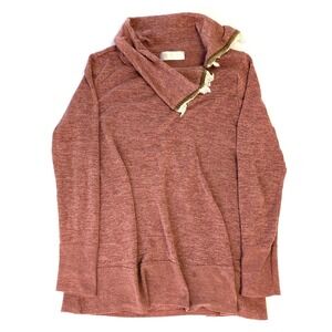 Love Kuza Cowl Neck Fringe Trim Pullover Top Terracotta Mauve Made in USA L
